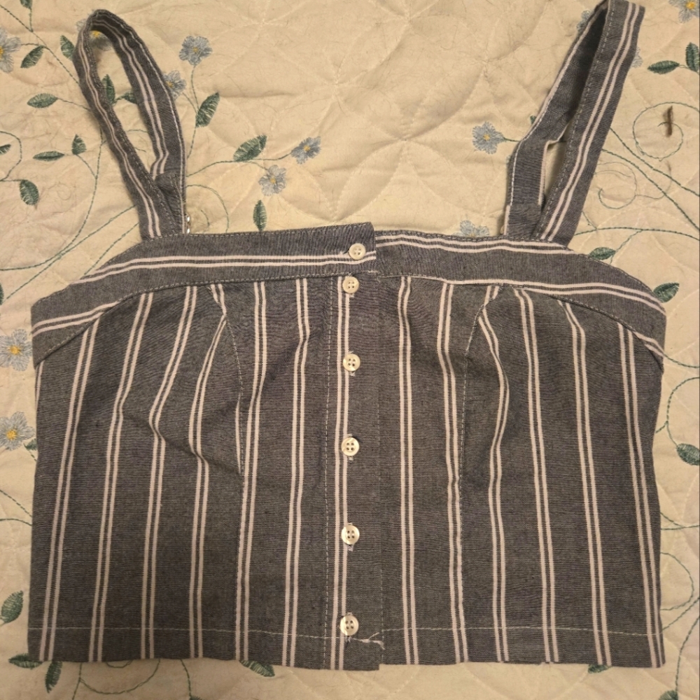 Brandy Melville Striped Black Button-Up Women's Top One size